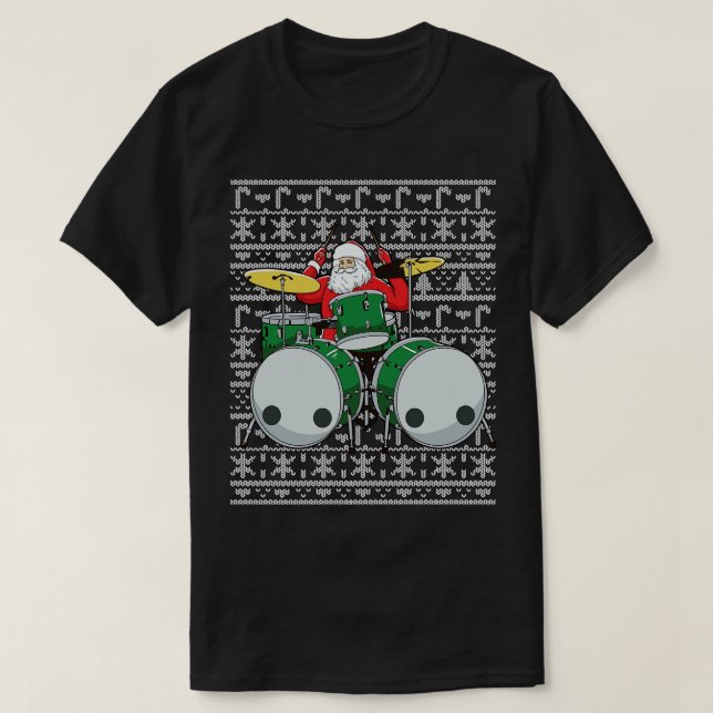 T-shirt Noel Père Noël Drummer Drummer Drummer Drummer Per (Design devant)