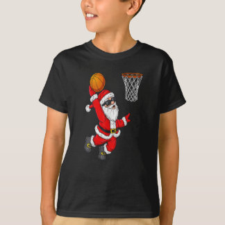 T-shirt Noël Père Noël Dunking Basketball
