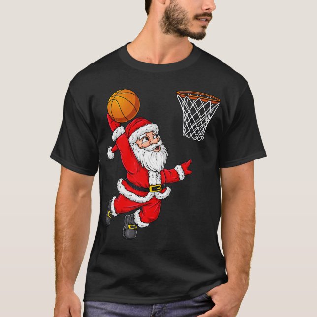 T-shirt Noël Père Noël Dunking Basketball Funny X (Devant)