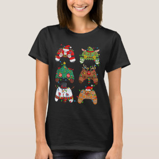 T-shirt Noël Père Noël Elf Lights Contrôleurs de jeu Noël