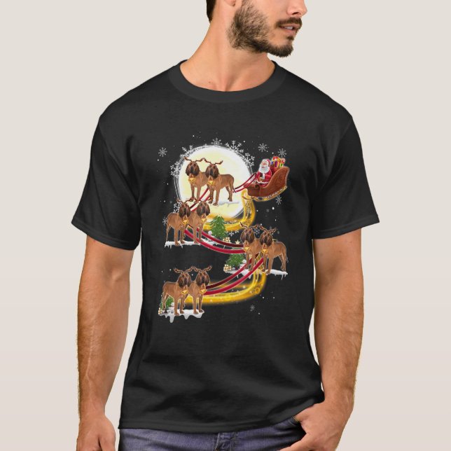 T-shirt Noël Père Noël équitation Bloodhound Chiens Noël (Devant)