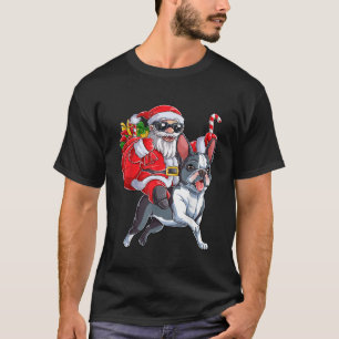 T-shirt Noël Père Noël équitation Boston Terrier Noël B