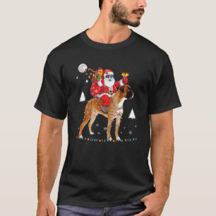 T-shirt Noël Père Noël équitation Boxer Chien Lumière Noël