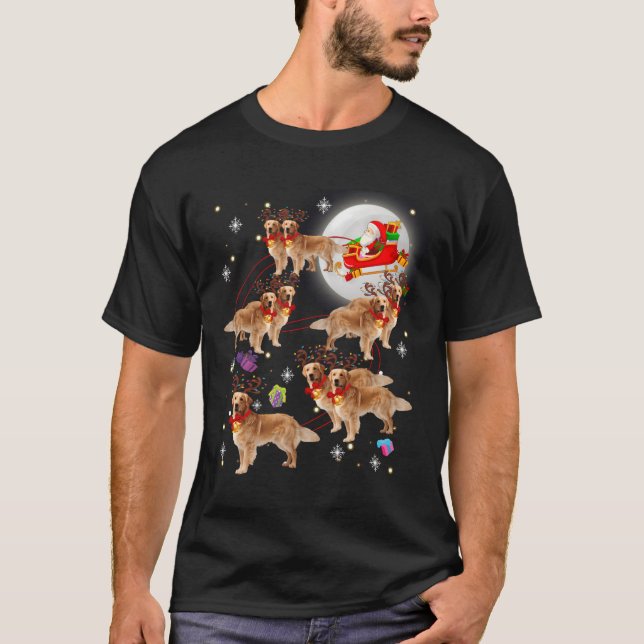 T-shirt Noël Père Noël équitation Golden Retriever Noël (Devant)