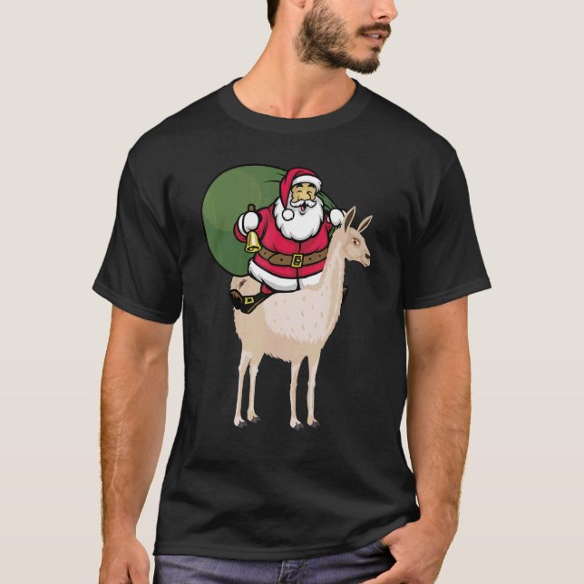 T-shirt Noël Père Noël équitation Llama Père Noël Pyjama (Devant)