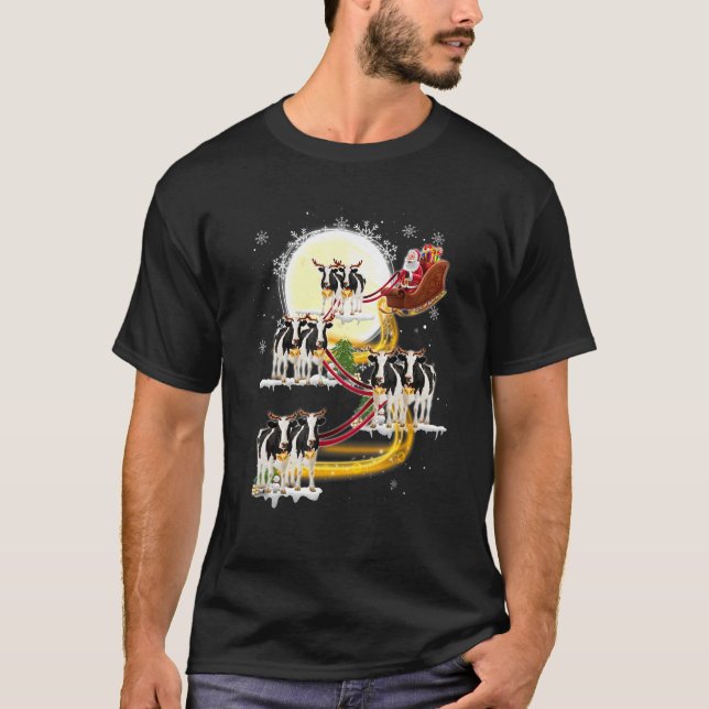 T-shirt Noël Père Noël équitation Vache laitière Vache Noë (Devant)