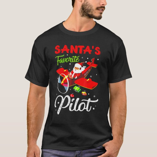 T-shirt Noël Père Noël Pilote Avion Volant Avion (Devant)