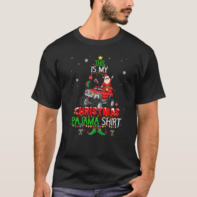 T-shirt Noël Père Noël Truck Monster Elf Pajama Noël Fami (Devant)
