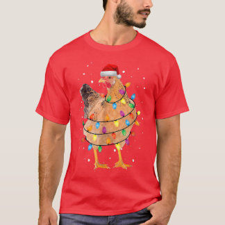 T-shirt Noël Poulet Dos Hen Arbre Lumières Noël Drôle C