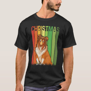 T-shirt Noël Rétro Collie à poil long Chien Groupe Corresp