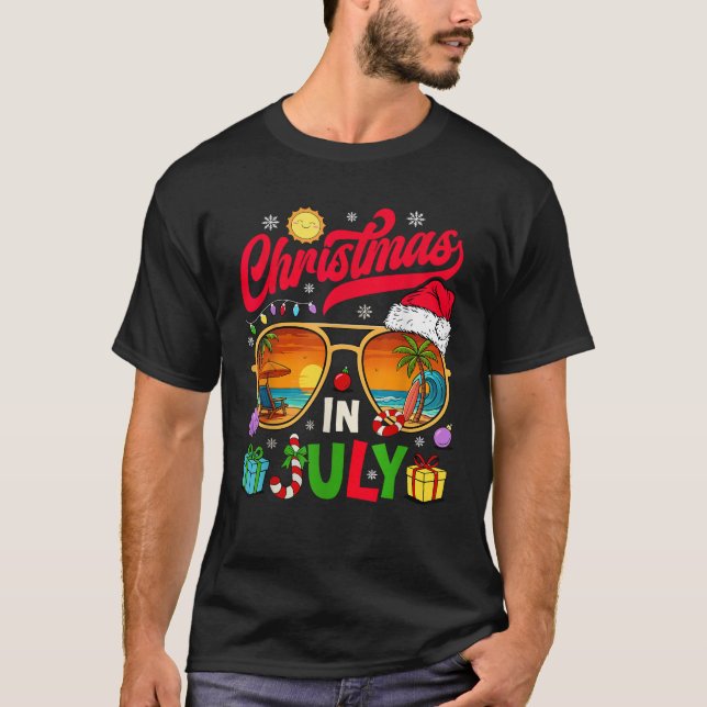 T-shirt Noël Rétro En Juillet Lunettes De Soleil Plage Été (Devant)