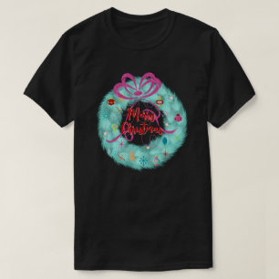 T-shirt Noël rétro turquoise Wreath