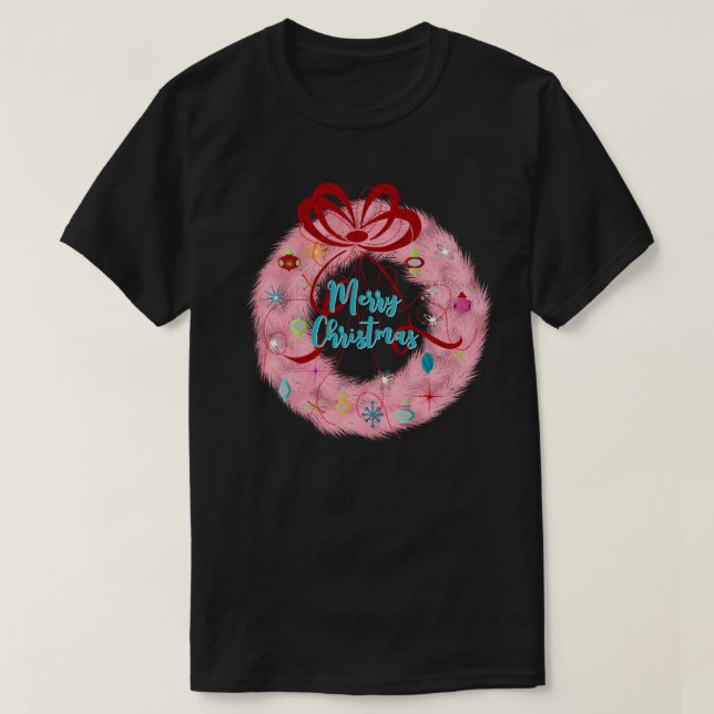 T-shirt Noël rétro turquoise Wreath (Design devant)