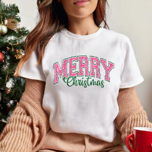 T-shirt Noël rose avec Parties scintillant style rétro gra