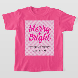 T-shirt Noël rose tartan Joyeux Bright Nom de famille