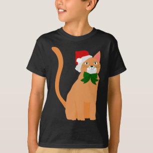 T-shirt noël santa claus casquette orange chat