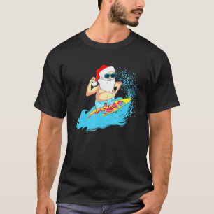 T-shirt Noël Santa Claus Hawaiian Surfing Surf d'été