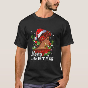 T-shirt Noël Santa Hat Black African Girl American Me