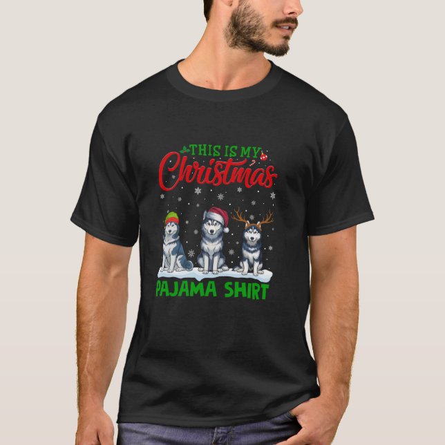 T-shirt Noël Santa Hat Reindeer Chien Husky Sibérien Noël (Devant)