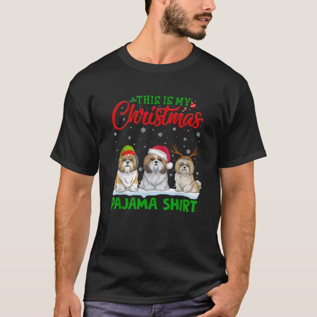 T-shirt Noël Santa Hat Reindeer Chih Tzu Chien Noël Paj (Devant)