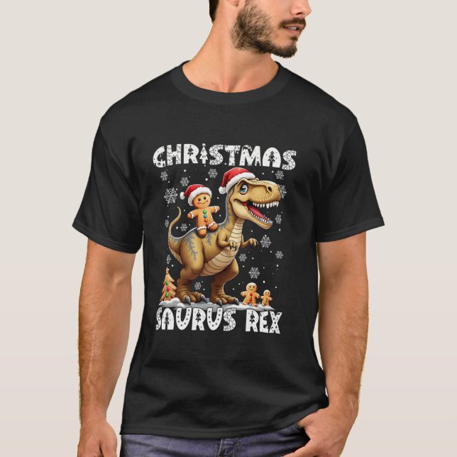 T-shirt Noël Saurus Rex Gingerbread Homme Cookie Dinosa (Devant)