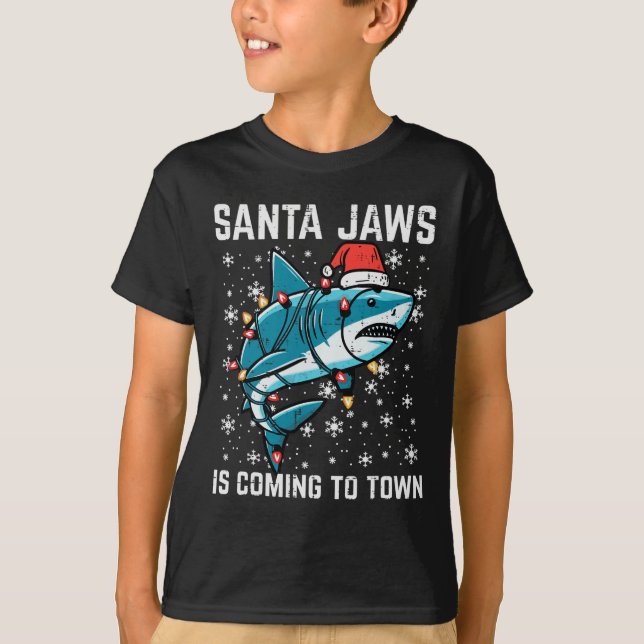 T-shirt Noël Shark Père Noël Jaws Jaws Jaws Hommes Garçons (Devant)