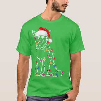T-shirt Noël Sibérie Husky XMAS Lumières Santa Hat Amusant