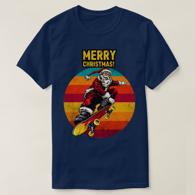 T-shirt Noël Skateboard Père Noël Funny Santa Claus Gi (Design devant)