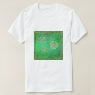 T-shirt Noël Snowflakes Parties scintillant verte et or