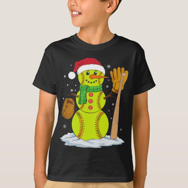 T-shirt Noël Snowman Softball Pitcher Boys Enfants Ados (Devant)