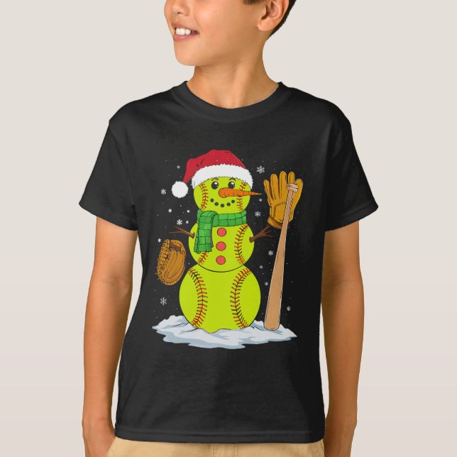T-shirt Noël Snowman Softball Pitcher Boys Enfants Ados (Devant)