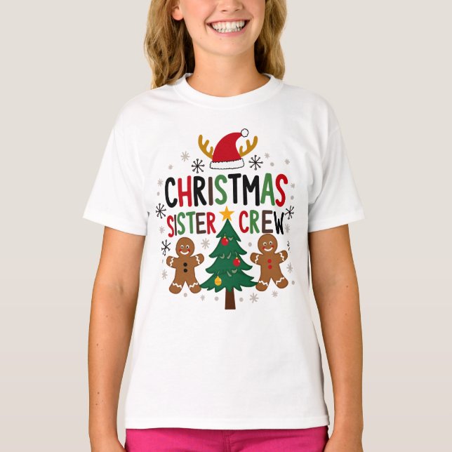 T-shirt Noël Soeur Crew Festive pain d'épices Amis (Devant)