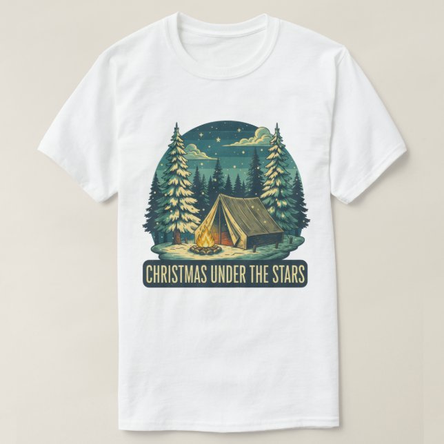 T-shirt Noël Sous les étoiles Scène de camping (Design devant)