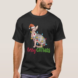 T-shirt Noël Sphynx Chat Paw Cute Xmas Lumières Arbre Paj