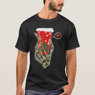 T-shirt Noël Squelette Main Boire Café Latte Paja