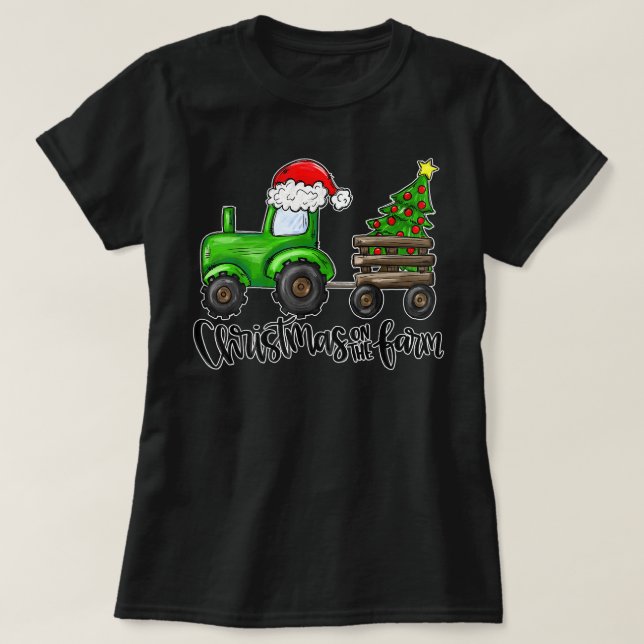T-shirt Noël Sur La Ferme Tracteur Père Noël Fermier Chris (Design devant)