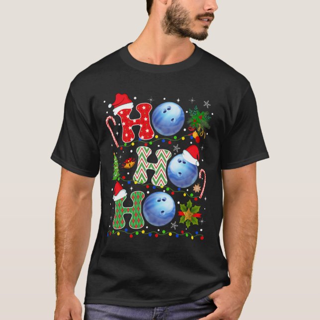 T-shirt Noël Tree Bowling Ho Ho Ho Père Noël Lights Noël (Devant)