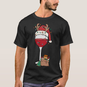T-shirt Noël Verre rouge Vin Santa Hat Reindeer Fun Xm