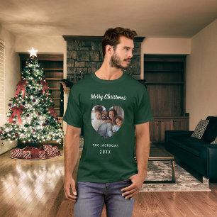 T-shirt Noël vert photo de famille nom du coeur