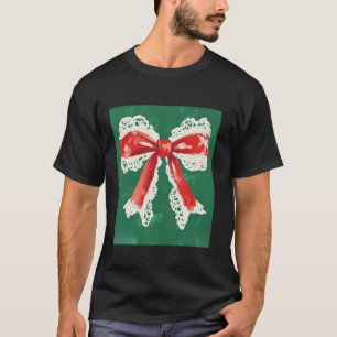 T-shirt Noël Vert Rouge et blanc Coquette Design Bow