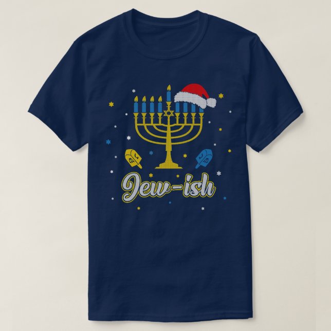 T-shirt Noël Vilain Hanoukka Xmas menorah Santa hat Juif (Design devant)