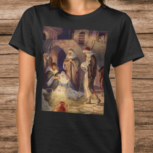 T-shirt Noël vintage de la Nativité, 3 bergers et Jésus