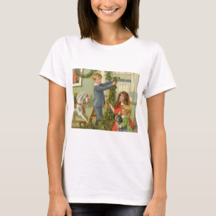 T-shirt Noël vintage, enfants victoriens décorant