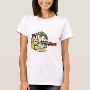 T-shirt Noël vintage, Joyeux garçon jouant avec des jouets