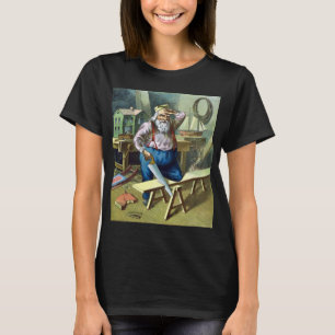 T-shirt Noël vintage, le Père Noël construisant des jouets