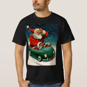 T-shirt Noël vintage, le Père Noël dans une voiture mignon