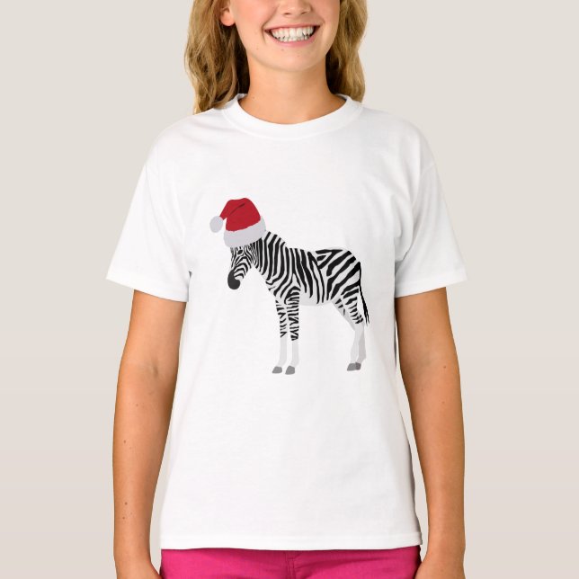 T-shirt Noël Zebra Funny Animal avec Santa Hat (Devant)