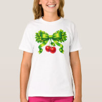 Nœud de trèfle chanceux avec cerises motif vert