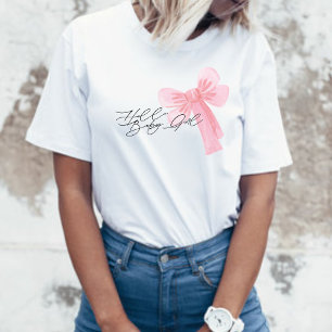 T-shirt Nœud Rose Pâle Aquarelle Moderne Bonjour Bébé Fill