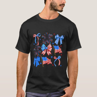 T-shirt Nœuds Coquette Rouge Blanc Bleu Drapeau Usa 4 Juil